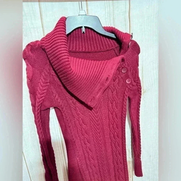 Sidefeel Women Asymmetric Buttoned Cable Knit Bodycon Mini Sweater Dress Size S - Picture 5 of 8